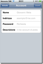 Screenshot iPhone Dati Account Screenshot iPhone Dati Account